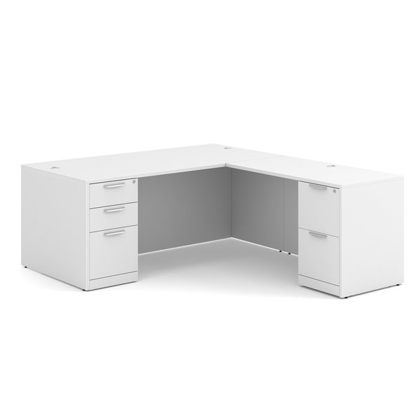 Officesource OS Laminate Collection Double Full Pedestal ''L'' Desk - 71'' x 36'' DBLFLPL101WH
